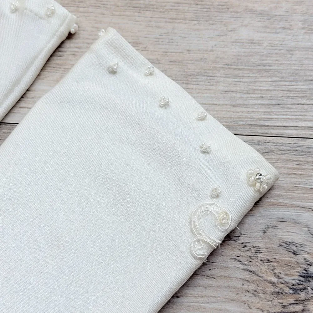 Vintage Bridal Gloves Ivory Beaded Lace Wedding Gloves Long Formal Opera Gloves